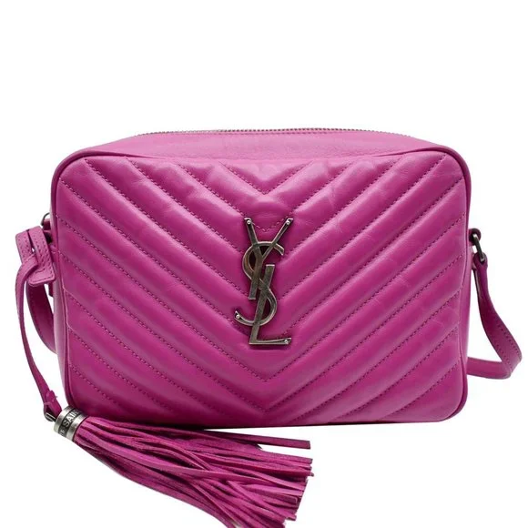YVES SAINT LAURENT Lou Chevron Leather Camera Crossbody Bag Pink - Picture 1 of 12
